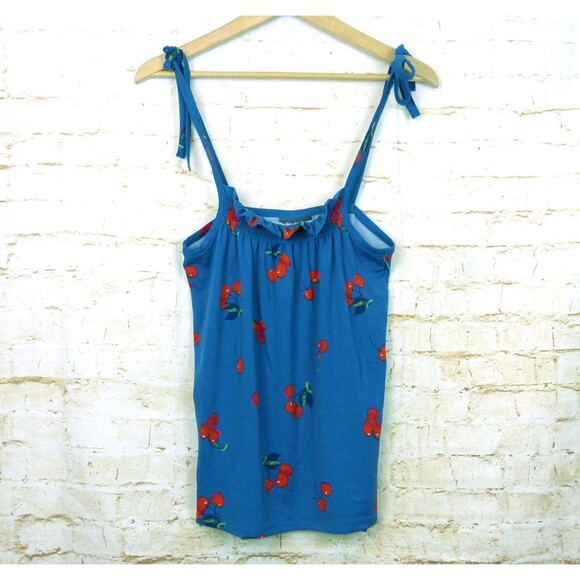Modcloth Tank Top Womens XS Blue Cherry Bomb Print Coquette 90s Kidcore Retro - Picture 4 of 15
